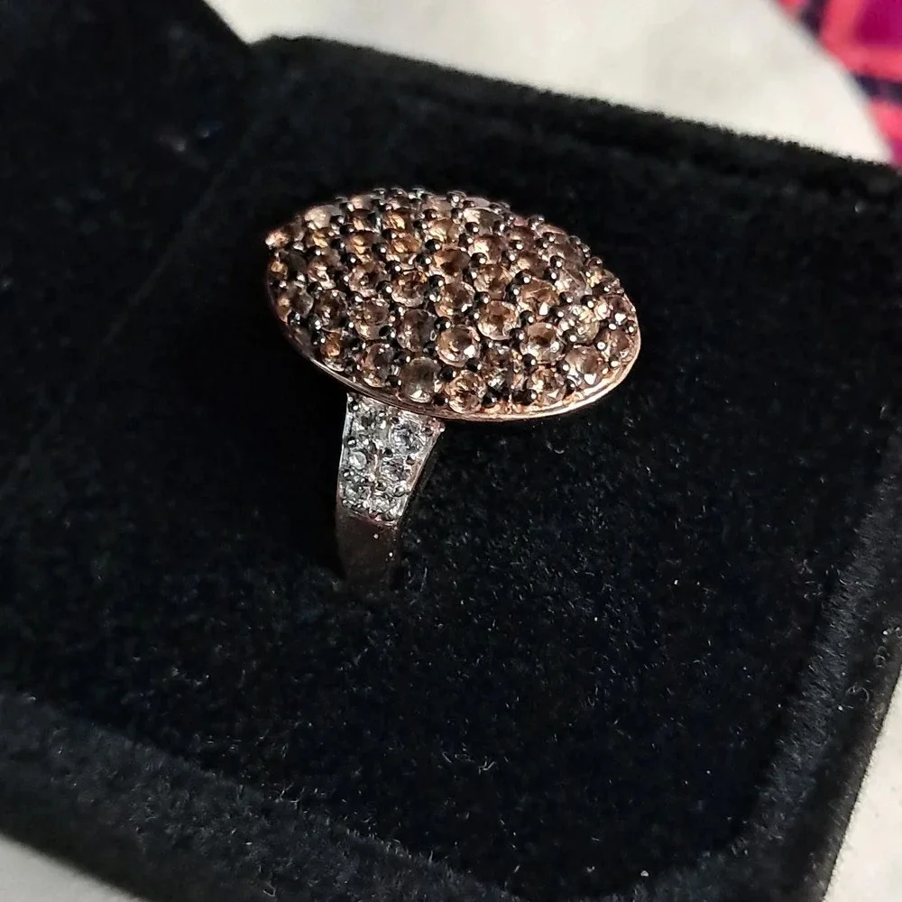 Andalusite and Natural White Zircon Cluster Ring